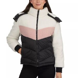 Hurley Women's Black and Pink Puffer Jacket with detachable hood